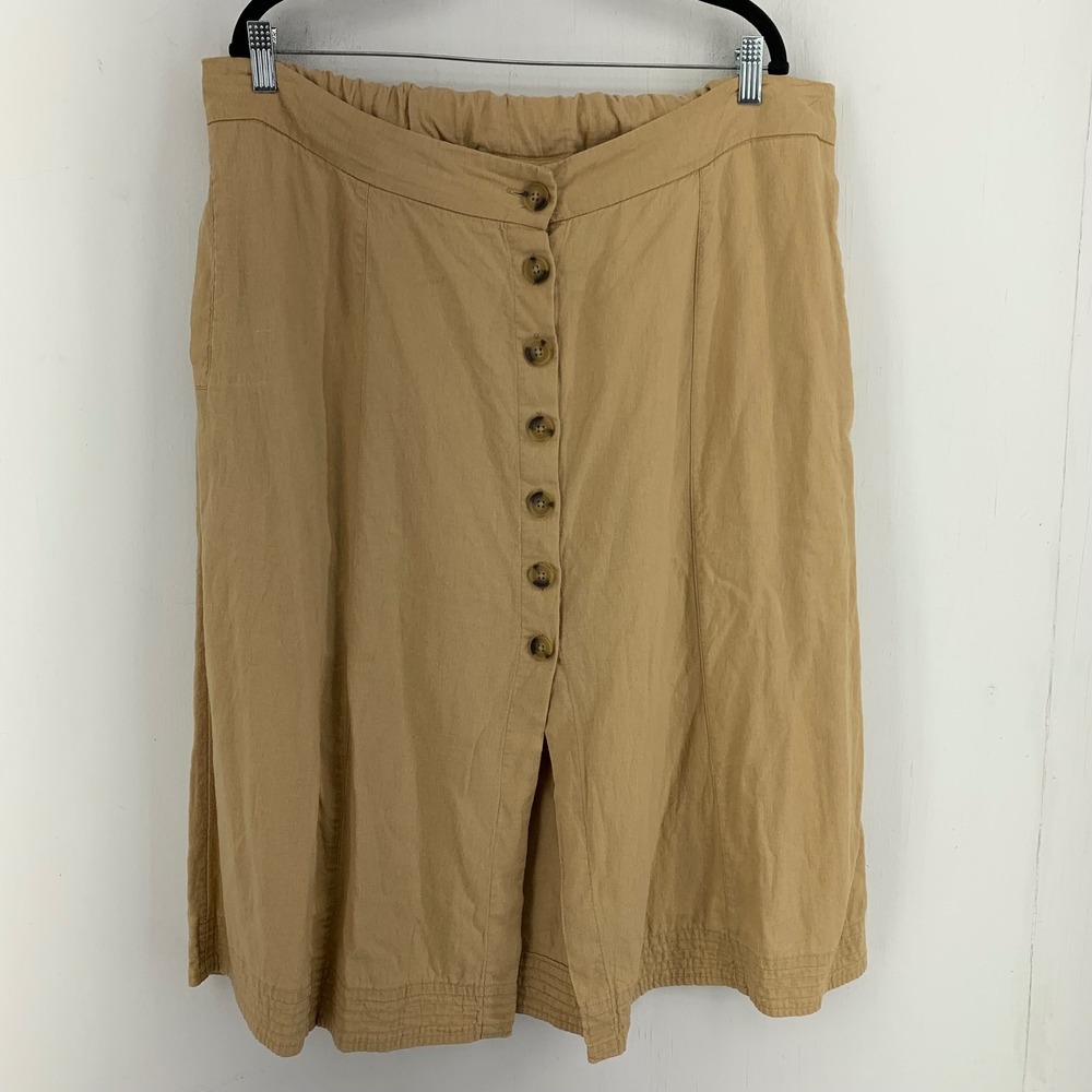 Universal Thread Womens XXL Linen Blend Button Front Midi Skirt Coastal Prairie